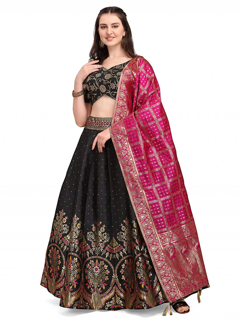 Women's Jacquard Semi-Stitched Lehenga choli 