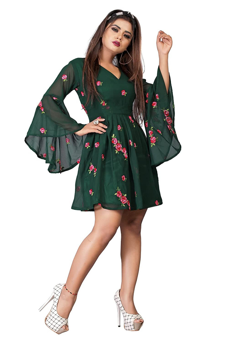 Women's Georgette Embroidered Stitched Dress 