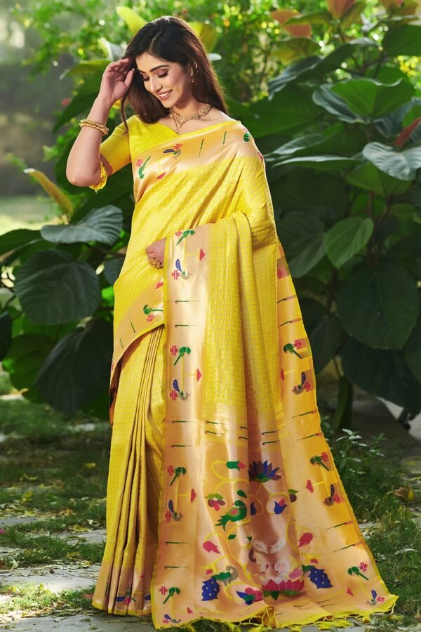 Lemon Yellow Paithani Saree